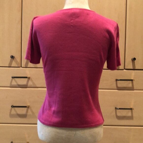 Pink (Fuschia) Silk Knit Crew Neck Sweater - Picture 10 of 10